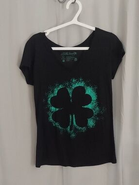 L.O.L. Vintage Black Tee with Green Shamrock Graphic